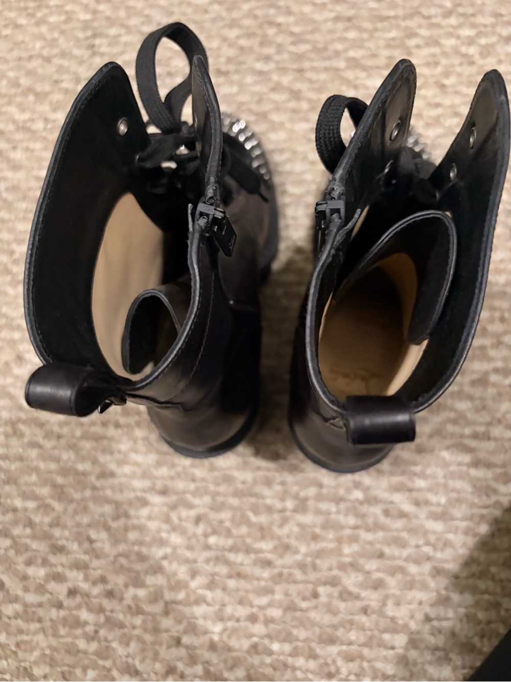 Christian Louboutin Black Studded Lace-Up Leather Ankle Boots